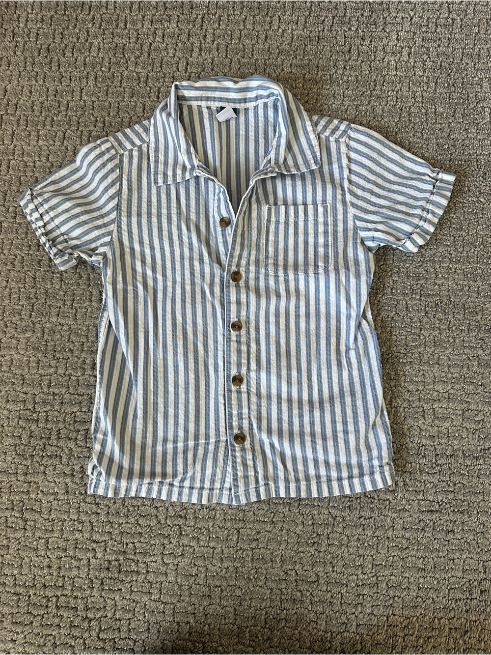 Boys Short-Sleeve Striped Button-Up Shirt - Blue/White